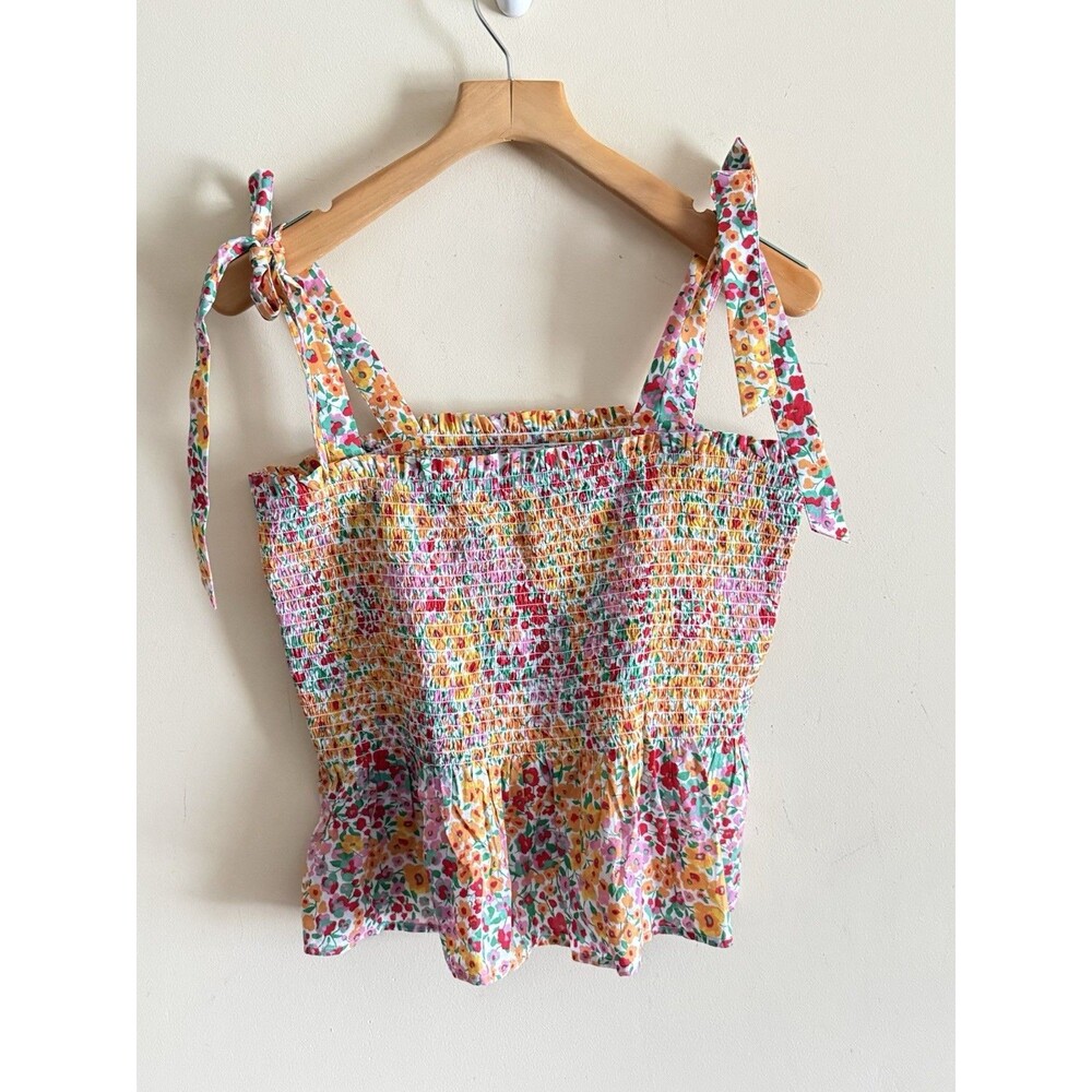 J. Crew Floral Smocked Tie-Shoulder Tank - Yellow, Pink, Green